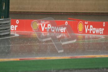 © Octane Photographic Ltd. 2011. Formula One Belgian GP – Spa – Friday 26th August 2011 – Free Practice 1, heavy rainfall in the pitlane exit. Digital Reference : 0163CB7D0374