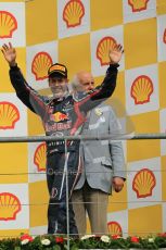 © Octane Photographic Ltd. 2011. Formula One Belgian GP – Spa – Sunday 28th August 2011. Sebastian Vettel walks onto the podium.Digital Reference : 0169cb1d0997