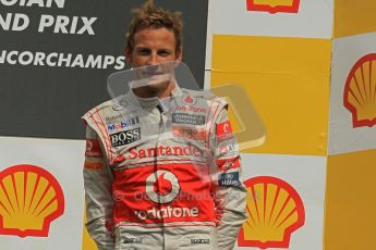 © Octane Photographic Ltd. 2011. Formula One Belgian GP – Spa – Sunday 28th August 2011 – Jenson Button on the podium. Digital Reference : 0169cb1d1013