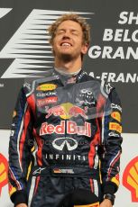 Β© Octane Photographic Ltd. 2011. Formula One Belgian GP β Spa β Sunday 28th August 2011 β Sebastian Vettel proudly listens to his national anthem. Digital Reference : 0169cb1d1027