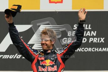 Β© Octane Photographic Ltd. 2011. Formula One Belgian GP β Spa β Sunday 28th August 2011 β Sebastian Vettel salutes the crowd. Digital Reference : 0169cb1d1045