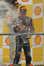 Β© Octane Photographic Ltd. 2011. Formula One Belgian GP β Spa β Sunday 28th August 2011 β Jenson Button and Mark Webber on the podium. Digital Reference : 0169cb1d1118