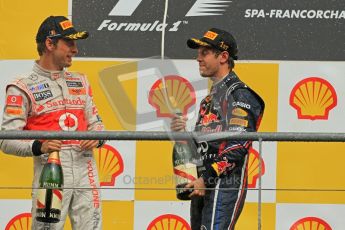 © Octane Photographic Ltd. 2011. Formula One Belgian GP – Spa – Sunday 28th August 2011 – Sebastian Vettel and Jenson Button on the podium. Digital Reference : 0169cb1d1156