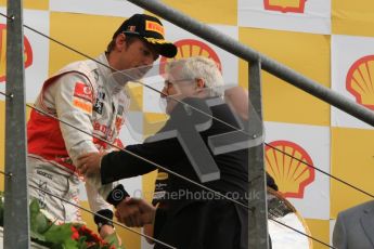 © Octane Photographic Ltd. 2011. Formula One Belgian GP – Spa – Sunday 28th August 2011 – Jenson Button receives his award. Digital Reference : 0169lw7d0858