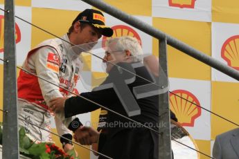 Β© Octane Photographic Ltd. 2011. Formula One Belgian GP β Spa β Sunday 28th August 2011 β Jenson Button receives his award. Digital Reference : 0169lw7d0858