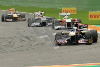 © Octane Photographic Ltd. 2011. Formula One Belgian GP – Spa – Sunday 28th August 2011 – Race. Sebastian Buemi with a damaged rear wing on his Toro Rosso. Digital Reference : 0168cb1d0640
