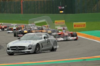© Octane Photographic Ltd. 2011. Formula One Belgian GP – Spa – Sunday 28th August 2011 – Race. The Safety Car backs the pack up as Hamilton's McLaren is cleared from the track. Digital Reference : 0168cb1d0730