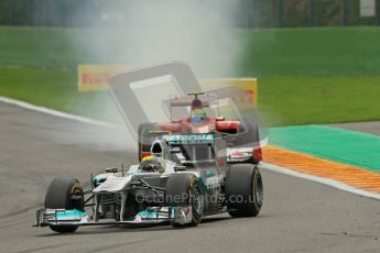 © Octane Photographic Ltd. 2011. Formula One Belgian GP – Spa – Sunday 28th August 2011 – Race. Felipe Massa locks his front right on the brakes into Bus Stop. Digital Reference : 0168cb1d0925
