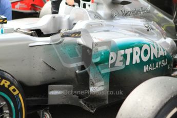 © Octane Photographic Ltd. 2011. Formula One Belgian GP – Spa – Sunday 28th August 2011 – Race. Battle scars on the Mercedes GP MGP W02 of Michael Schumacher. Digital Reference : 0168lw7d1018