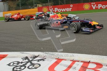 © Octane Photographic Ltd. 2011. Formula One Belgian GP – Spa – Sunday 28th August 2011 – Race. Mark Webber turns into La Source hairpin in his Red Bull racing RB7 Digital Reference : 0168lw7d9217