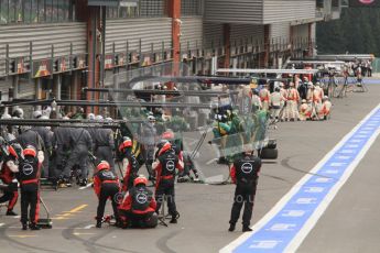 © Octane Photographic Ltd. 2011. Formula One Belgian GP – Spa – Sunday 28th August 2011 – Race. The pitlane prepares for a flurry of pitstops as the Safety Car is deployed. Digital Reference : 0168lw7d9322