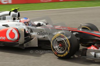 © Octane Photographic Ltd. 2011. Formula One Belgian GP – Spa – Sunday 28th August 2011 – Race. Jeson Button takes La Source in his Vodafone McLaren Mercedes MP4/26. Digital Reference : 0168lw7d9612