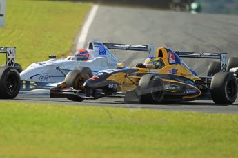 © Octane Photographic Ltd. 2011. Formula Renault 2.0 UK – Snetterton 300, Tio Ellinas and Jack Hawksworth  both of Atech Reid GP wheel to wheel through the Montreal hairpin. Sunday 7th August 2011. Digital Ref : 0123CB1D3610