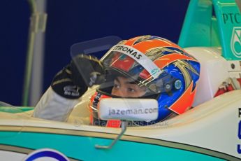 © Octane Photographic Ltd. The British F3 International & British GT Championship at Rockingham. Support Series - Dunlop MSA Formula Ford Championship of Great Britain. Jazeman Jaafar in car waiting in the garage. Digital Ref: 0188CB1D0152