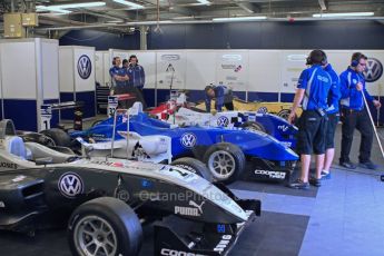 © Octane Photographic Ltd. The British F3 International & British GT Championship at Rockingham. Carlin team garage. Digital Ref: 0188LW7D1164