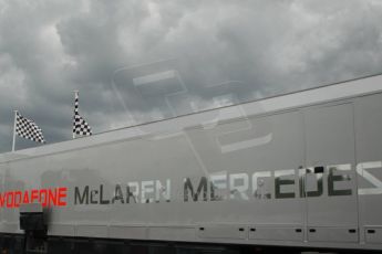 © Octane Photographic 2011. Goodwood Festival of Speed, Thursday 30th June 2011. Vodafone McLaren Mercedes and storm slouds. Digital Ref : 0097CB1D9914