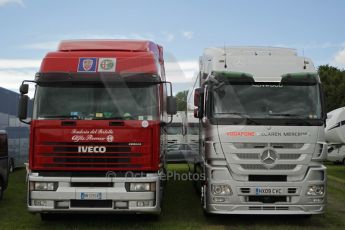 © Octane Photographic 2011. Goodwood Festival of Speed, Thursday 30th June 2011. Vodofone McLaren Mercedes and Alfa Romeo transporters. Digital Ref : 0097CB1D9965