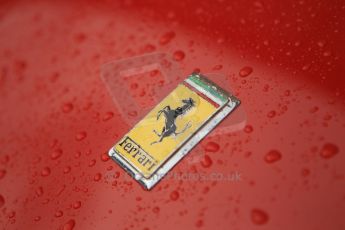 © Octane Photographic 2011 – Goodwood Revival 17th September 2011. Ferrari badge in the rain. Digital Ref : 0179CB1D4282
