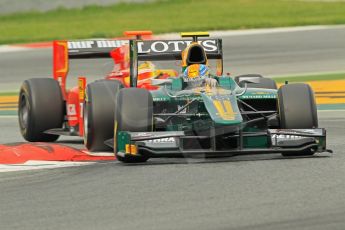 © Octane Photographic 2011. GP2 Official pre-season testing, Barcelona, Tuesday 19th April 2011. Lotus Art - Esteban Gutierrez, Racing Engineering - Dani Clos.  Digital Ref : 0052CB1D0489
