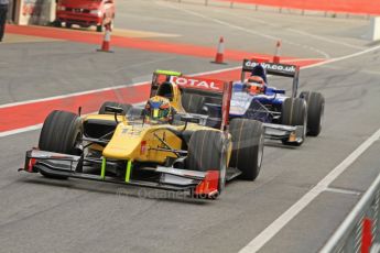 © Octane Photographic 2011. GP2 Official pre-season testing, Barcelona, Tuesday 19th April 2011. DAMS - Pal Varhaug, Carlin - Max Chilton. Digital Ref : 0052CB7D0056