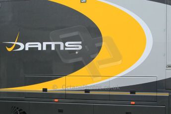 © Octane Photographic 2011. GP2 Official pre-season testing, Silverstone, Tuesday 5th April 2011. DAMS logo on transporter. Digital Ref : 0039CB1D6121
