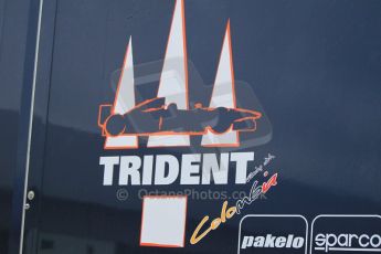© Octane Photographic 2011. GP2 Official pre-season testing, Silverstone, Tuesday 5th April 2011. Trident logo on transporter. Digital Ref : 0039CB1D6133