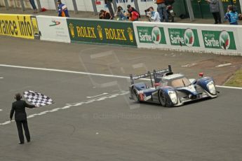 © Octane Photographic 2011. Le Mans finish line and podium - Sunday 11th June 2011. La Sarthe, France. Digital Ref : 0263cb1d3647