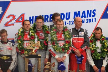 © Octane Photographic 2011. Le Mans finish line and podium - Sunday 11th June 2011. La Sarthe, France. Digital Ref : 0263cb7d1275