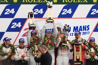 © Octane Photographic 2011. Le Mans finish line and podium - Sunday 11th June 2011. La Sarthe, France. Digital Ref : 0263cb7d1298