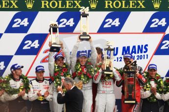 © Octane Photographic 2011. Le Mans finish line and podium - Sunday 11th June 2011. La Sarthe, France. Digital Ref : 0263cb7d1299