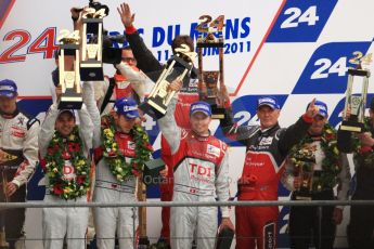 © Octane Photographic 2011. Le Mans finish line and podium - Sunday 11th June 2011. La Sarthe, France. Digital Ref : 0263cb7d1308