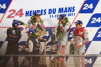 © Octane Photographic 2011. Le Mans finish line and podium - Sunday 11th June 2011. La Sarthe, France. Digital Ref : 0263cb7d1314