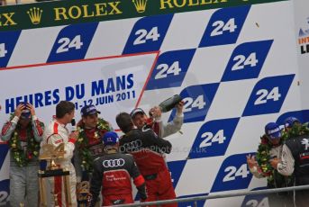 © Octane Photographic 2011. Le Mans finish line and podium - Sunday 11th June 2011. La Sarthe, France. Digital Ref : 0263lw7d8358