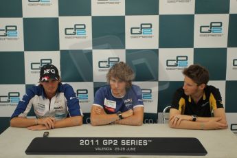 © Octane Photographic Ltd. 2011. European Formula1 GP, Friday 24th June 2011. GP2 Qualifying. GP2 qualifying press conference, Charles Pic and Giedo Van der Garde - Barwa Addax Team, Romain Grosjean - Dams. Digital Ref: 0084CB1D7470