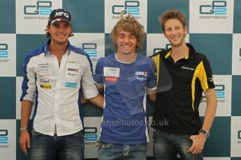 © Octane Photographic Ltd. 2011. European Formula1 GP, Friday 24th June 2011. GP2 Qualifying. GP2 qualifying press conference, Charles Pic (with Bunny Ears :) ) and Giedo Van der Garde - Barwa Addax Team, Romain Grosjean - Dams. Digital Ref: 0084CB1D7492