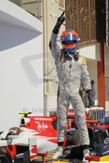 © Octane Photographic Ltd. 2011. European Formula1 GP, Saturday 25th June 2011. GP2 Race 1. Romain Grosjean triumphant after the win in the DAMS car. Digital Ref: 0085CB1D8260
