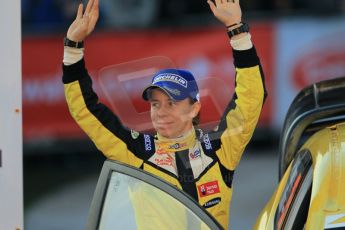 © North One Sport Ltd 2011 / Octane Photographic Ltd 2011. 13th November 2011 Wales Rally GB, Podium. Ilka Minor waves to the crowd from the Cardiff podium, Digital Ref : 0201cb1d9935