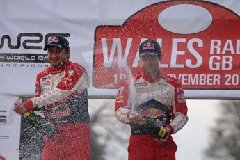 © North One Sport Ltd 2011 / Octane Photographic Ltd 2011. 13th November 2011 Wales Rally GB, Podium. Newly Crowned 8 times champions Sebastien Loeb and co diver Daniel Elena spray the Champagne. Digital Ref : 0201lw7d0125