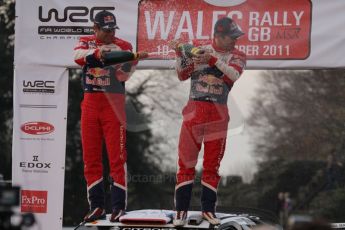 © North One Sport Ltd 2011 / Octane Photographic Ltd 2011. 13th November 2011 Wales Rally GB, Podium. Newly Crowned 8 times champions Sebastien Loeb and co diver Daniel Elena spray the Champagne from the roof of their Citroen DS3 WRC. Digital Ref : 0201lw7d0153