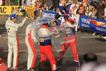 © North One Sport Ltd.2011/Octane Photographic Ltd. WRC Germany – Final Podium - Sunday 21st August 2011. Sebastien Ogier, Julien Ingrassia and Daniel Sordo soak Carlos Corral in champaign. Digital Ref : 0153CB1D6471