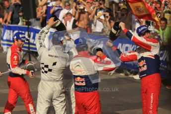 © North One Sport Ltd.2011/Octane Photographic Ltd. WRC Germany – Final Podium - Sunday 21st August 2011. Sebastien Ogier, Julien Ingrassia and Daniel Sordo soak Carlos Corral in champaign. Digital Ref : 0153CB1D6475