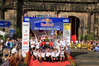 © North One Sport Ltd.2011/Octane Photographic Ltd. WRC Germany – Final Podium - Sunday 21st August 2011. Sebastien Ogier, Julian Ingrassia and Citoren team - Citroen DS3 WRC. Digital Ref : 0153CB7D0781