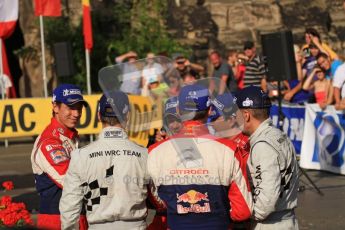© North One Sport Ltd.2011/Octane Photographic Ltd. WRC Germany – Final Podium - Sunday 21st August 2011. Loeb, Elena, Ogier, Ingrassia, Sordo and Corral congratulate each other. Digital Ref : 0153LW7D0343