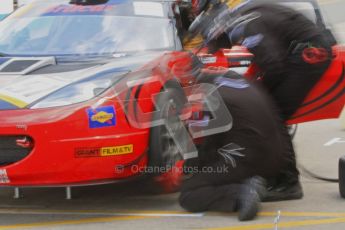 © Octane Photographic Ltd. Britcar MSA British Endurance Championship practice session 21st April 2012. Donington Park. Richard Adams/David Green/Marton Byford, Lotus Evora pitstop. Digital Ref : 0298lw7d6588