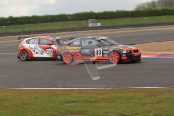 © Octane Photographic Ltd. BritCar Production Cup Championship race. 21st April 2012. Donington Park. Kevin Clarke/Wayne Gibson, Intersport Racing, BMW M3 and Craig Davies/Adam Jones Sub-Zero Wolf, Seat Leon Supercopa. Digital Ref : 0300lw7d7118