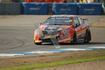 © Octane Photographic Ltd. BTCC - Round Two - Donington Park. Free Practice. Saturday 14th April 2012. Frank Wrathall, Toyota Avensis, Dynojet. Digital ref : 0291lw1d6150