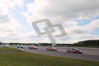 © Octane Photographic Ltd. BTCC - Round Two - Donington Park - Race 1. Sunday 15th April 2012. The pack gets through the Fogarty Esses. Digital ref : 0295lw1d7755