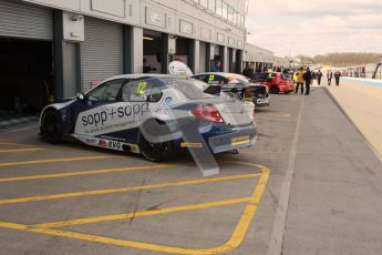 © Octane Photographic Ltd. BTCC - Round Two - Donington Park - Race 1. Sunday 15th April 2012. The cars back in the pits for race 2 preparation. Digital ref : 0295lw1d7996