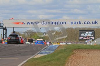 © Octane Photographic Ltd. BTCC - Round Two - Donington Park - Race 1. Sunday 15th April 2012. The grid pulls away on the formation lap. Digital ref : 0295lw7d3351