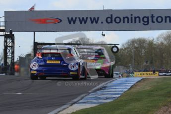 © Octane Photographic Ltd. BTCC - Round Two - Donington Park - Race 1. Sunday 15th April 2012. Tony Gilham and Andrew Jordan racing across the line. Digital ref : 0295lw7d3469